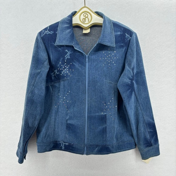 Highlights Jackets & Blazers - Vintage 90s Highlights Women's Denim Jacket Medium Rhinestone Sparkle Stars
